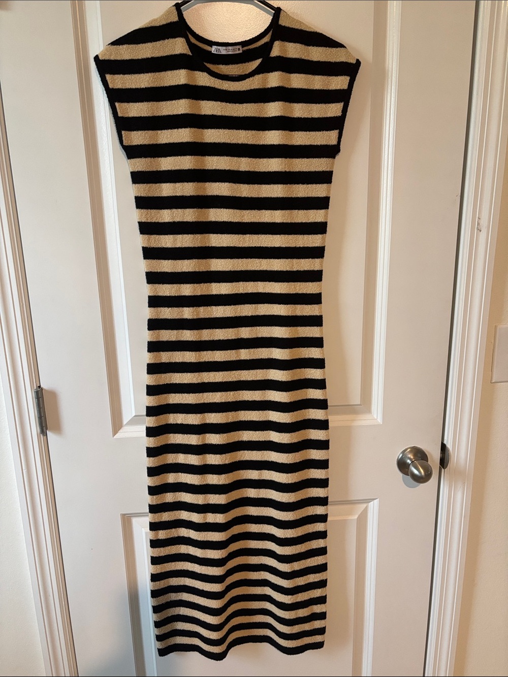 Zara Black and Cream Striped Maxi Dress